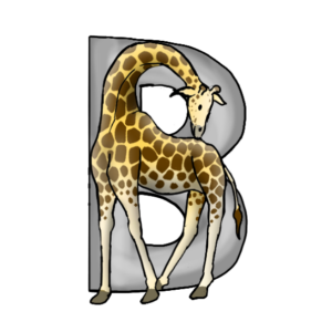 B-Giraffe Tieralphabet mit dem Kopf nach hinten gebeugt